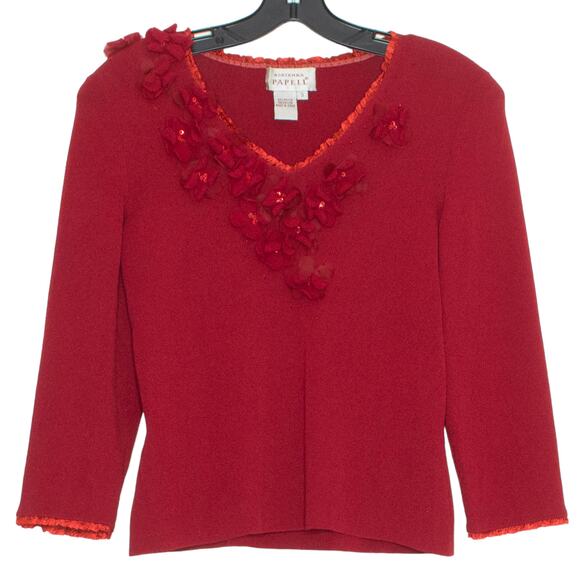 Adrianna Papell Top Vintage Y2K Coquette Girly Embellished Satin Trim Red Small - Picture 1 of 6